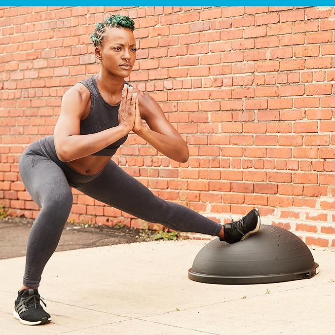 Bosu Balance Ball Exercise Trainer, Home Gym Equipment w/Guided Workouts & Pump, 26" Inflatable Fitness Platform for Strength Training, Standing, Balancing, and Core Workout