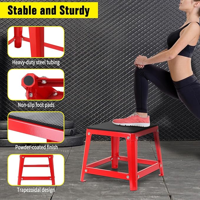 Steel Plyometric Jump Box, 18 Inch High Anti-Slip Plyo Box for Home Gym Conditioning and Strength Training