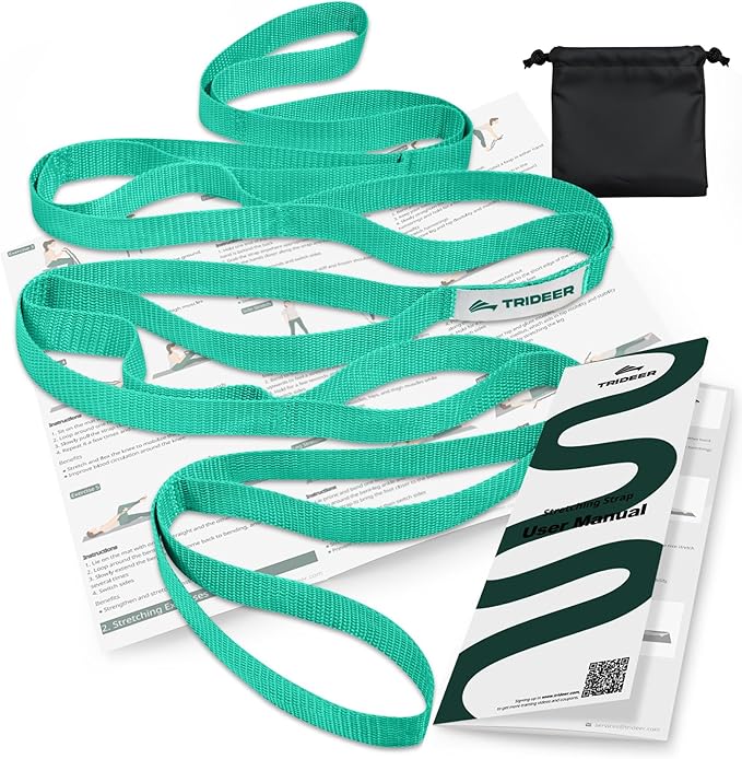 Trideer Non-Elastic Stretching Strap with Loops for Physical Therapy & Rehab, Knee Hip Leg ROM Post-Surgery, Yoga Strap for Stretching, Leg Lifter Strap Mobility Aid, Hamstring Calf Back