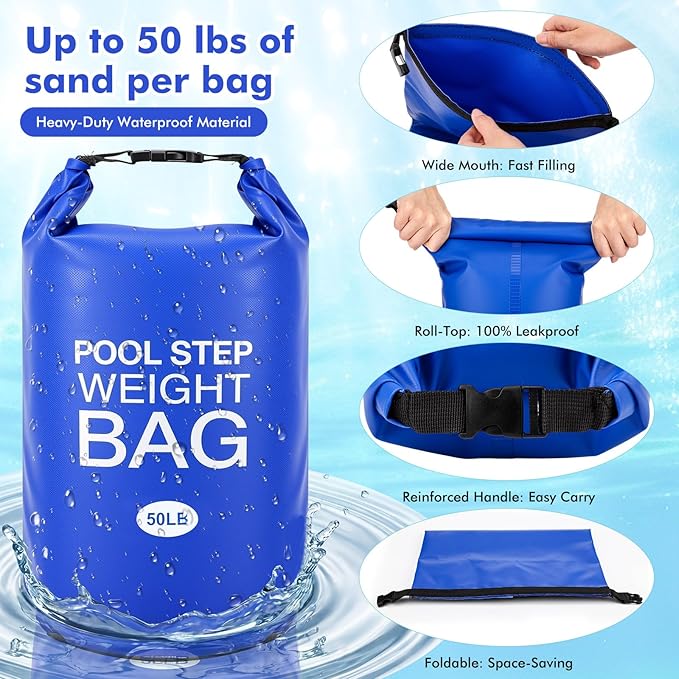 Soulchen 6 Pack Pool Ladder Weights, Heavy Duty Universal Pool Step Weights Sand Bags with Handles for Above Ground Swimming Pools, Durable Waterproof Foldable (25l/50lb)
