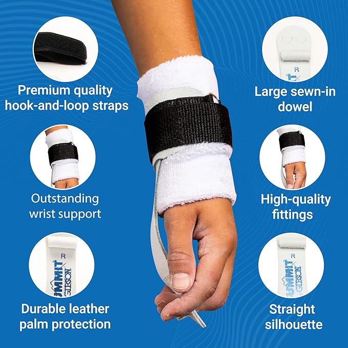 Gibson Athletic Summit Ring Gymnastic Grips for Boys, Durable Leather Grip for Secure Grip, Hand Grips for Early Competitor Gymnasts, Gymnastics Grips for Boys - Made In USA
