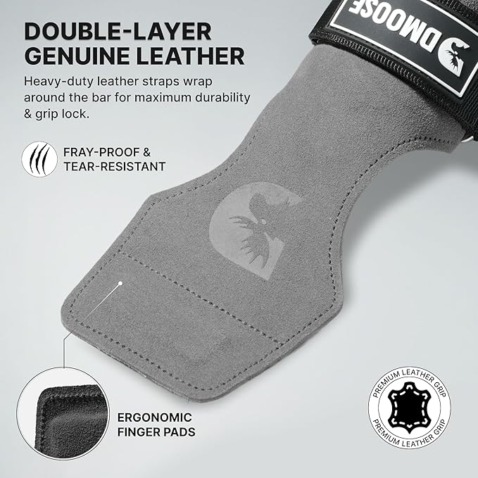 DMoose Fitness Weight Lifting Hooks (Pair) for Deadlifts, Pull Ups, Rows & Shrugs - Anti-Rip Nylon Strap Hand Grips with Thick Wrist Padding - Heavy Duty Wrist Straps for Weightlifting & Gym Workouts