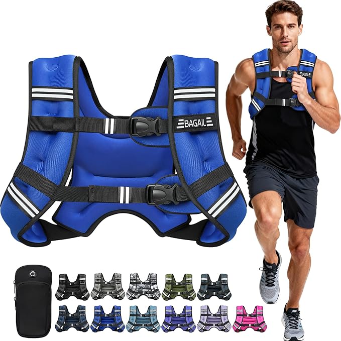 BAGAIL Comfort-Fit Weighted Vest for Woman, Even Weight Distribution, Faster Weight Loss, No-Chafe or Bounce for Walking & Running with Detachable Phone Pouch & Reflective Stripes (Available 5-30lbs)