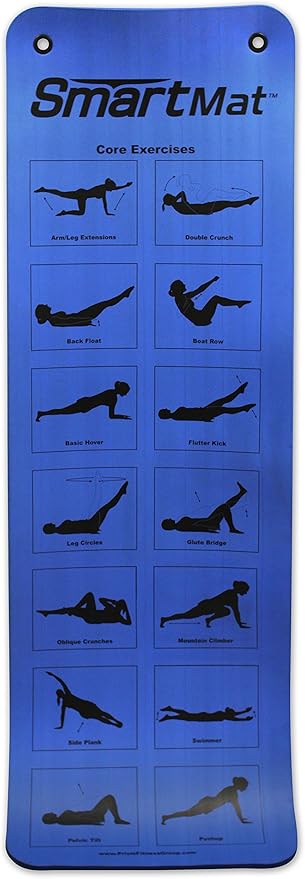 Prism Fitness 16mm Thick Smart Self-Guided Stretching and Exercise Mat for Yoga, Pilates, and Stretching, Blue