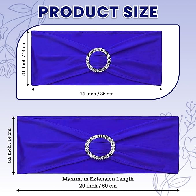 MDS Pack of 50 Spandex Chair Sashes Bow Premium Stretch Chair Cover Band with Buckle Slider Universal fits Elastic Dining Chair Ties for Wedding Party Banquet Events Decoration - Royal Blue