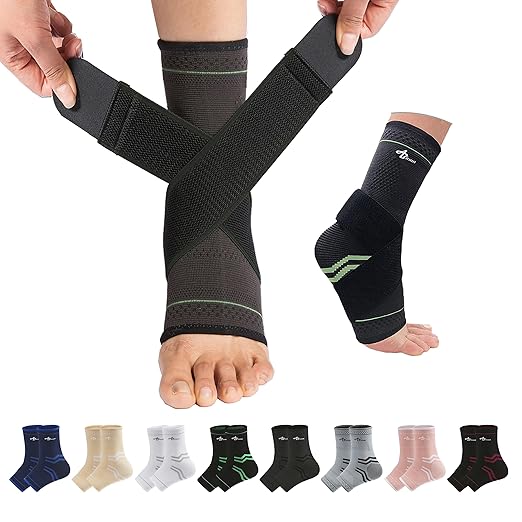 ABIRAM Ankle Brace for Men & Women - Adjustable Compression Sleeve with Wrap, Ion-Matrix Support for Sprained Ankle, Plantar Fasciitis, Achilles Tendonitis Relief - Breathable Gear for Running, Sports