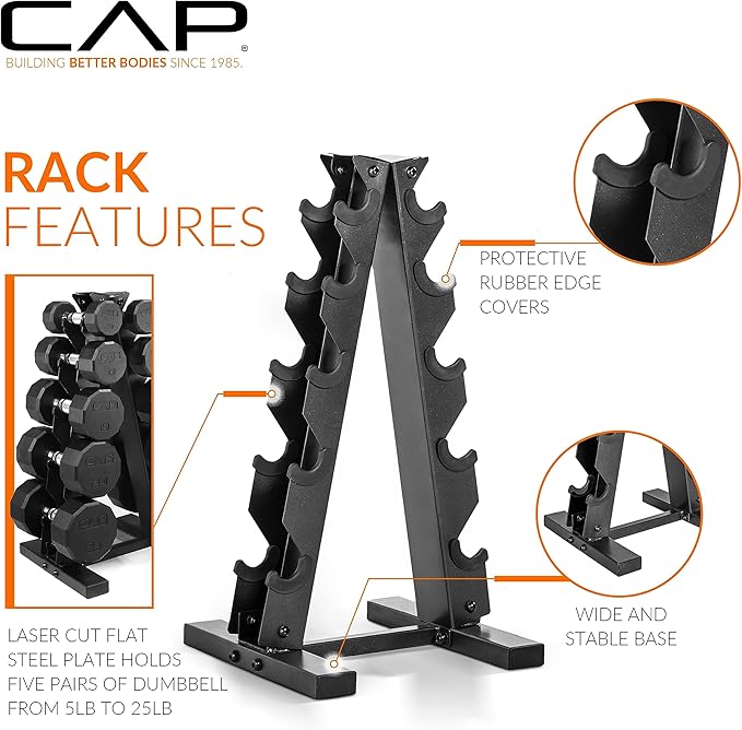 CAP Barbell 150 LB Coated Hex Dumbbell Weight Set with Vertical Rack | Multiple Options