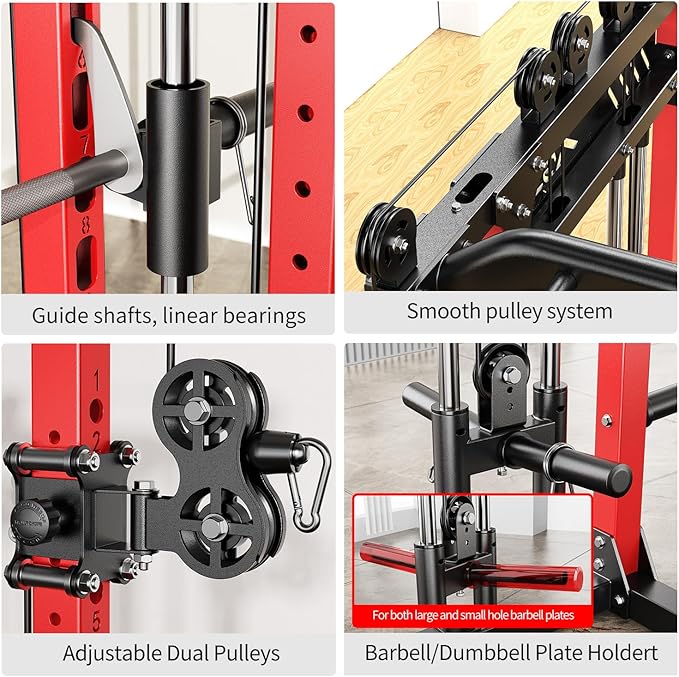 Multi-Purpose Squat Rack,Smith Machine Weight Rack Set with Cable Crossover System, Home Gym Power Racks, Power Racks and Packages