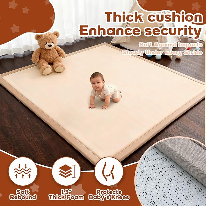 RONGFA Baby Play Mat for Floor,1.3" Thick Elasti-Foam Playpen Mat for Tummy Time, Easy Care with Non-Slip Cushioned for Infant,Kids and Toddler Crawling