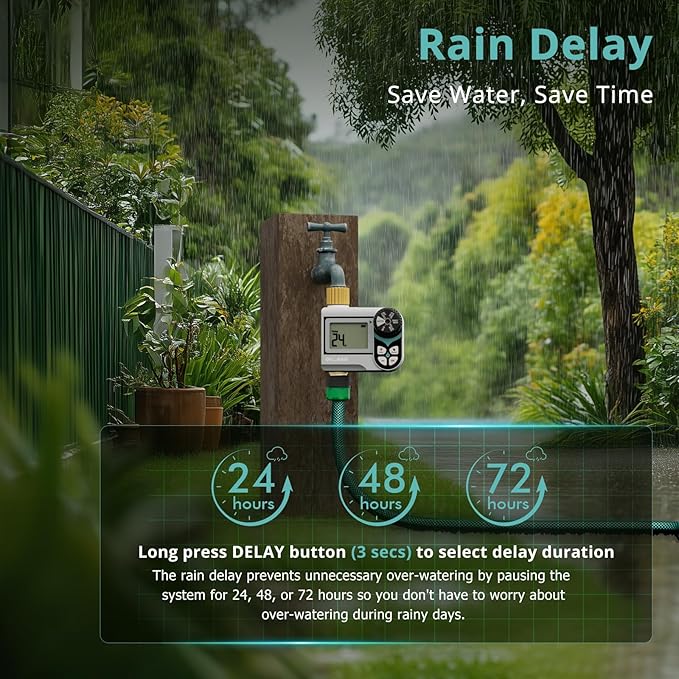 QUOBAS 2 Pack Low Pressure Water Timer, Programmable Sprinkler Timer with Brass Inlet & Outlet for Rain Barrel, Garden Hose, with Ball Valve & Waterproof Screen, Rain Delay/Manual/Auto Modes
