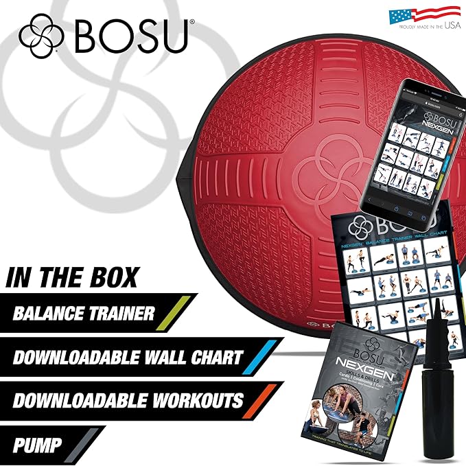 BOSU Nexgen Balance Trainer, Half-Ball Training Equipment, 65 cm Diameter, 300 lb Capacity - Burst-Resistant Stability Exercise Tool w/Non-Slip Base, Includes Hand Pump, Commercial-Grade