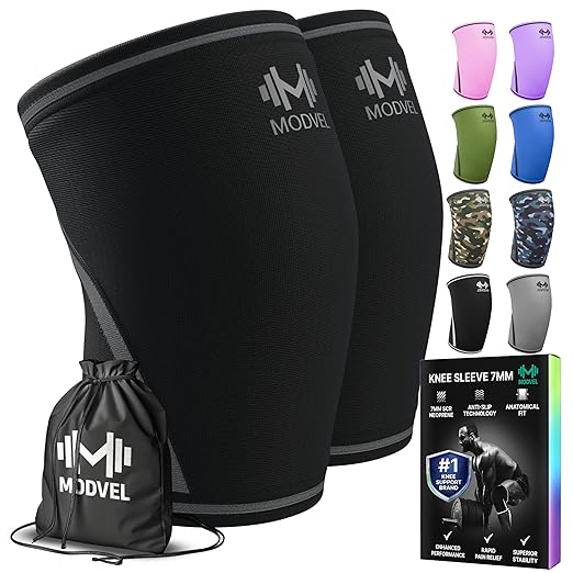 Modvel 7mm Neoprene Knee Sleeves for Men & Women Weightlifting & Powerlifting – Compression Knee Sleeve Support for Squats, Gym, Training – USPA, IPL Approved – XX-Large Black (Pair)