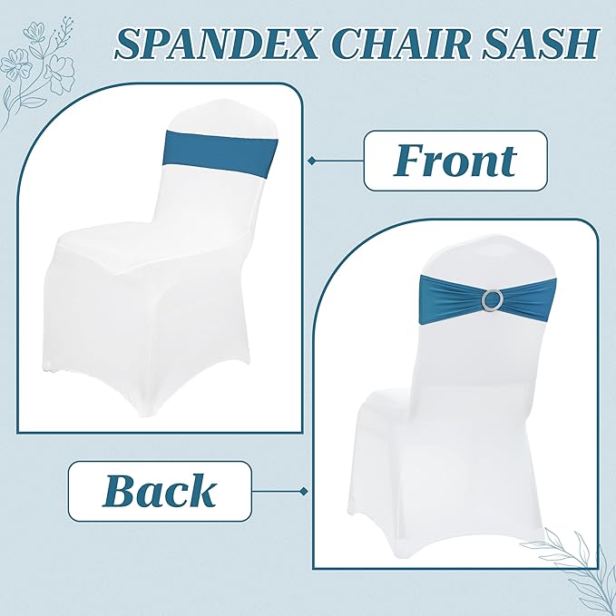 VDS - Dark Teal | Spandex Chair Sashes Bows | 100 PCS | Stretch Elastic Banquet Universal Folding Chair Band Tie with Silver Buckle Slider for Wedding Party Conference Celebration Event Decoration