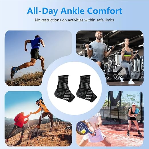 DRNAIETY Copper Ankle Brace for Men & Women - 1 Pair Adjustable Ankle Support Compression Sleeve for Plantar Fasciitis, Achilles Tendonitis, Foot Pain, Swelling, Sprains - Everyday Use (Black, Medium)