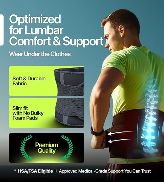 Back Brace for Lower Back Pain Relief – Adjustable Lumbar Support Belt for Women & Men, Lower Back Support for Herniated Disc, Sciatica & Heavy Lifting, Workout Back Support Brace, Size M