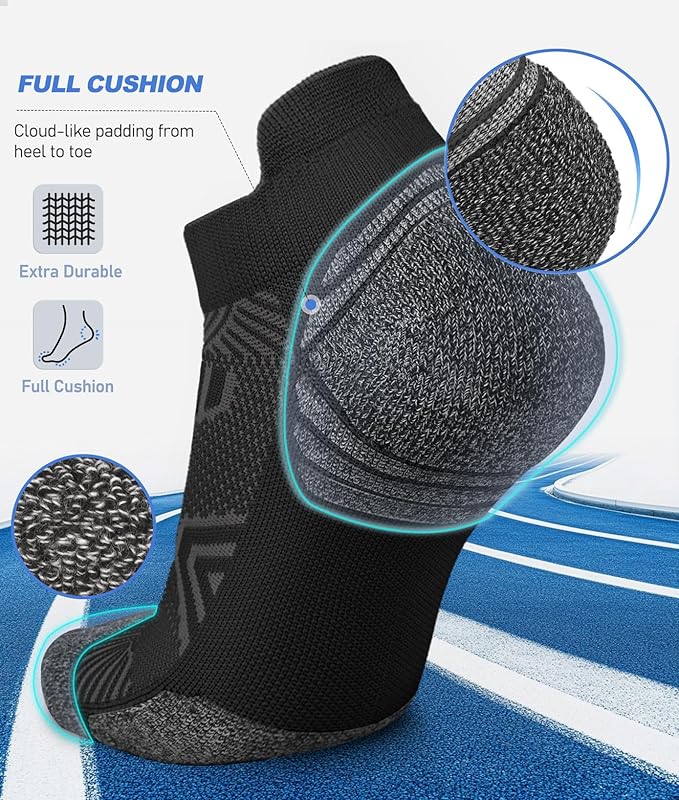 Cushioned Cotton Ankle Compression Socks for Men Women 6 Pairs Wicking Low Cut Arch Support Plantar Fasciitis Socks