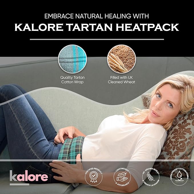 Microwavable Heating Pads for Winter Warmth, Back, Stomach & Head Comfort – Kalore Soft Cotton Tartan Neck Wrap – Even Heat Distribution Hot Compress Bag – Wheat Heat Pad XL - Unscented – Turquoise
