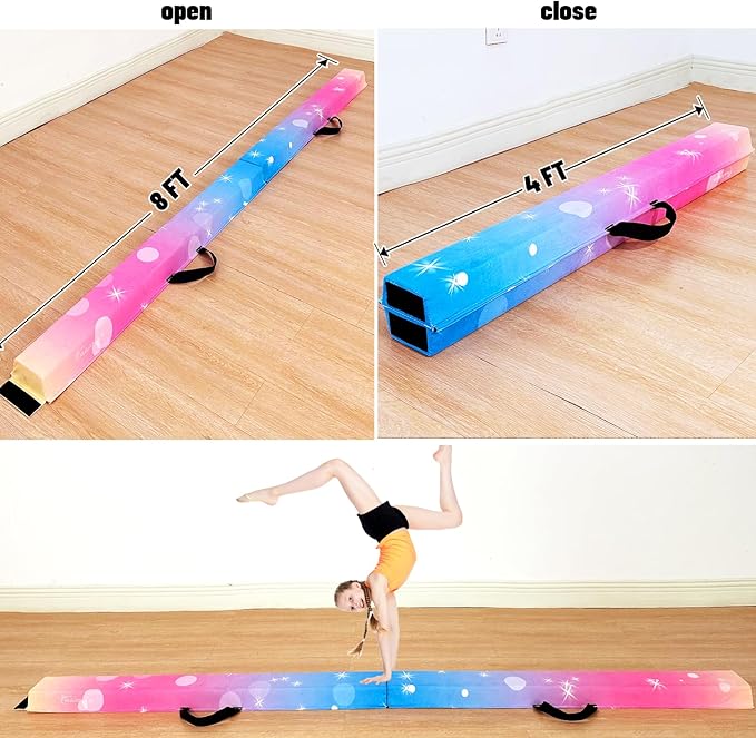 MARFULA 6 FT / 8 FT / 9 FT Folding Gymnastics Beam Foam Balance Floor Beam - Extra Firm - Suede Cover - Anti Slip Bottom with Carry Bag for Kids/Adults Home Use