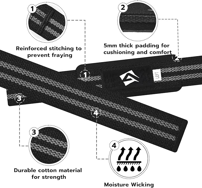 AQF Lifting Wrist Straps for Weightlifting, Powerlifting & Deadlifts – 23” Neoprene Padded Cotton Straps for Strength Training & Gym Workouts - Maximum Grip Support for Men & Women