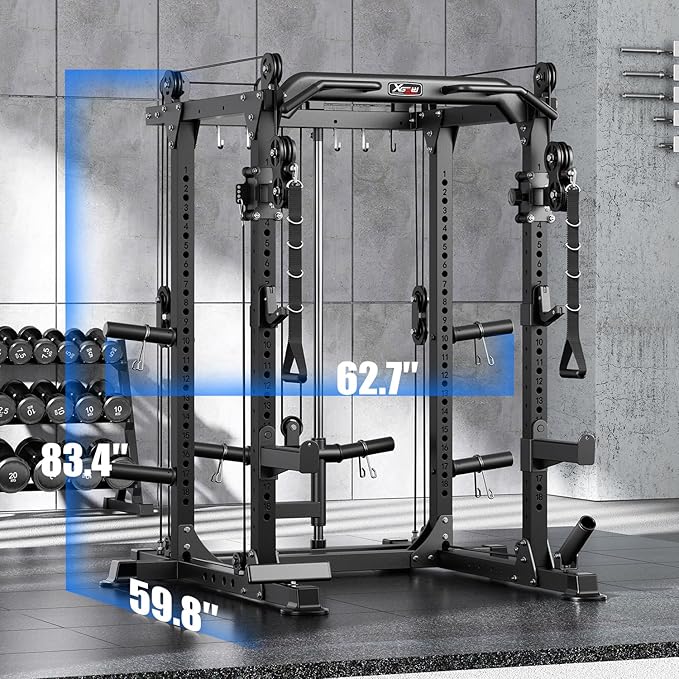 Power Cage Multi-Function Power Rack with Cable Crossover System,1500 LBS Capacity Squat Rack with Weight Bench,for Home Gym