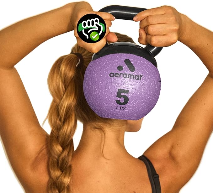Aeromat Elite Mini Kettlebells – Weighted Exercise Medicine Ball with Anti-Slip Grip & Wide Handle, Strength Training Kettlebell for Squats, Workouts, & Home Gym Use
