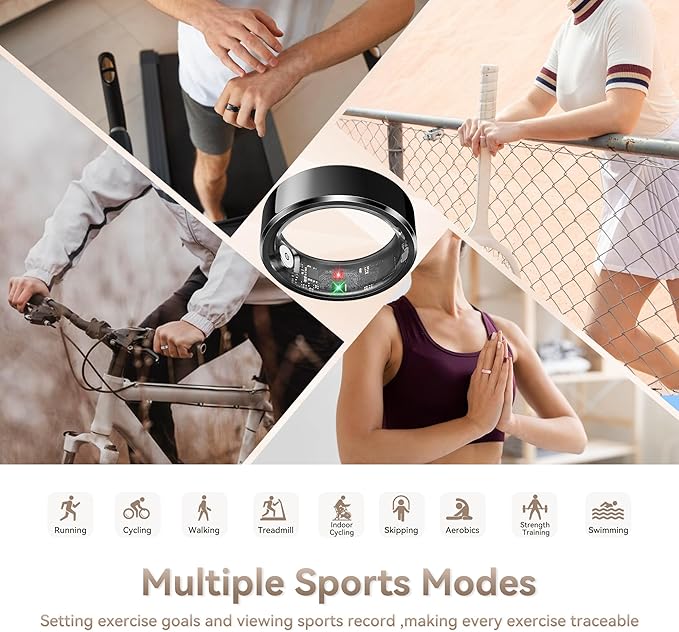 Smart Ring for Men, Fitness & Activity Tracker with Blood Pressure/Heart Rate Monitor, Sleep Tracker, Step Counter, IP68 Waterproof Ring for iOS & Android, Fast Charge, No Subscription (Black,Size9）