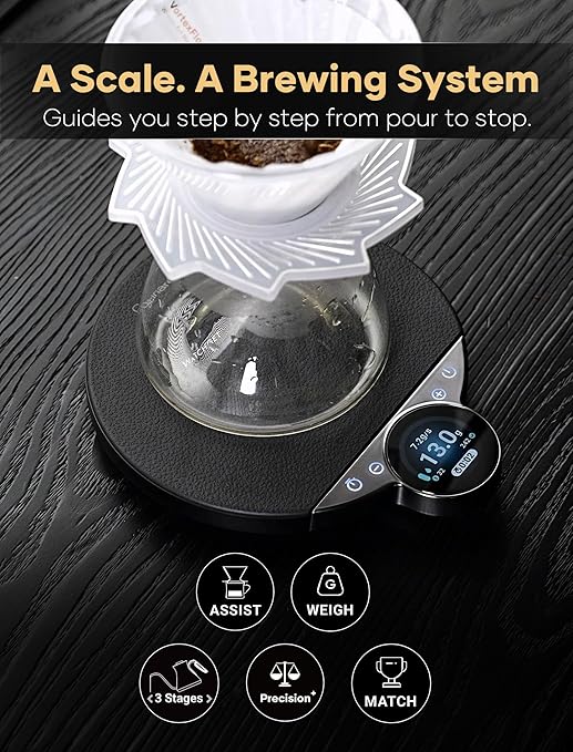 Cocinare Balance Pro Smart Coffee Scale with Timer and Water Flow Rate, Espresso Scale for Pour Over and Barista Brewing, Brew Assist Mode, 0.05g Precision, 3.5kg Digital Scale, App Control (White)