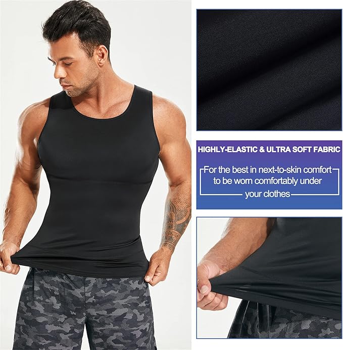 Mens Compression Shirt Slimming Body Shaper Vest Workout Tank Tops Abs Abdomen Undershirts