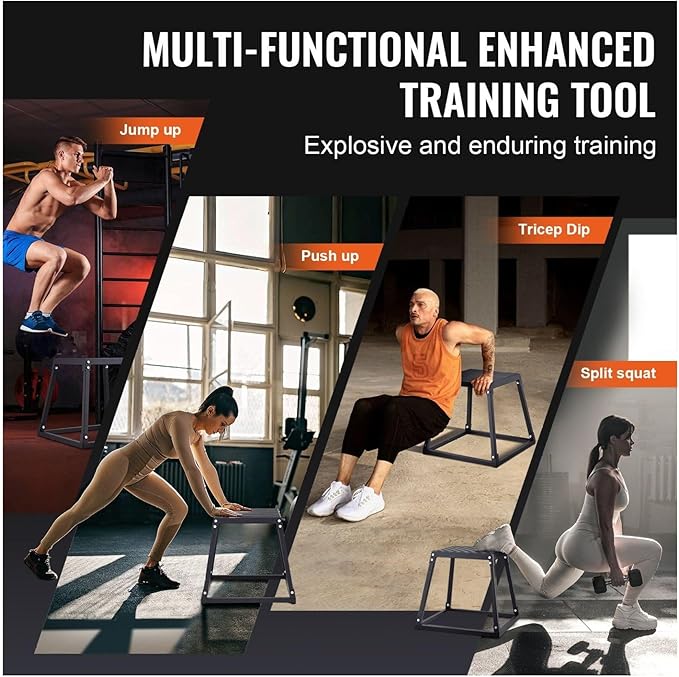Plyometric Jump Boxes 12/18/24 Inch Set, Plyo Box for Fitness, Agility Training, Step Up Platform - Home Gym Conditioning, Strength Workouts - Black