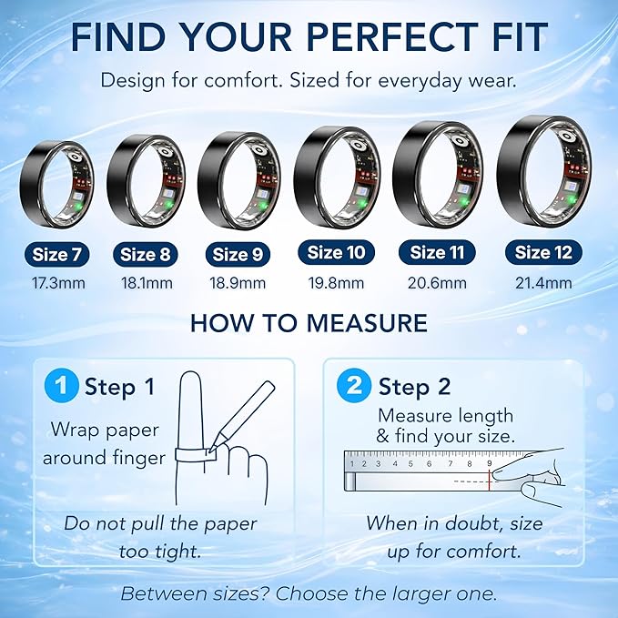 Smart Ring Health & Fitness Tracker for Men & Women – Sleep, Heart Rate & SpO₂ Monitoring, Stress & Activity Tracking, Women’s Health Support, 180+ Sports Modes, IP68 Waterproof, No Subscription Fee