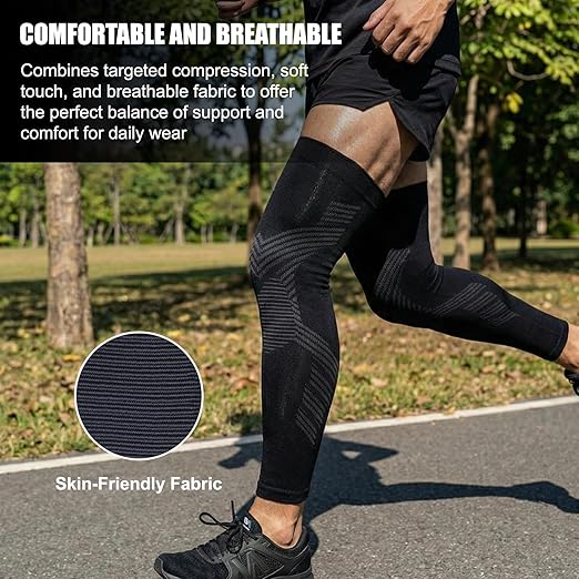 NuCamper Full Leg Compression Sleeves for Men and Women,2 Pack Legs Sleeves Long Knee Brace Support for Running, Basketball, Cycling, Workout, Sports - Black,S