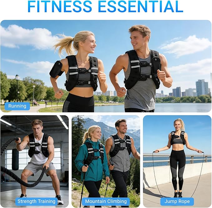 Weighted Vest, 8lb/12lb/16lb/20lb Weight Vest with Reflective Stripe for Workout, Body Weight Vests for Women, Men, Strength Training, Running, Fitness, Weight Loss, Weightlifting