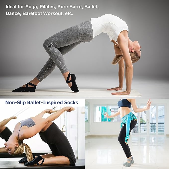 Ozaiic Pilates Socks for Women Non Slip Grip, Yoga Socks with Grippers for Barre, Hospital, Ballet, Dance, Barefoot Workout