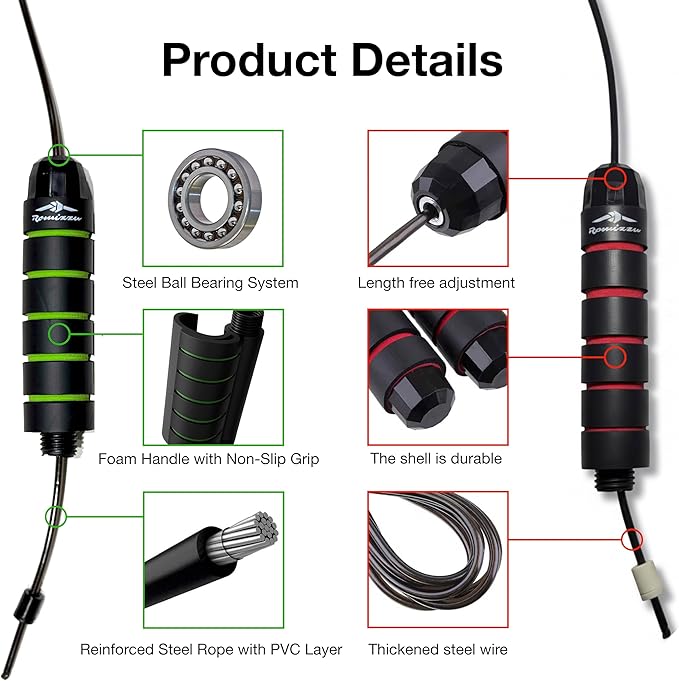 Adjustable Jump Rope for Martial Arts & Fitness – Tangle-Free Cable, Ergonomic Foam Handles & Ball Bearings – Includes 2 Towels, Bag and Packaging – Ideal for Boxing, MMA, CrossFit, Fitness, Cardio Training & Home Workouts