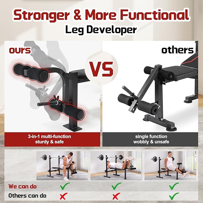 OPPSDECOR Multi-Function Weight Bench Set with Squat Rack Leg Extension & Leg Curl Adjustable Workout Bench for Full Body Fitness Foldable Flat/Incline/Decline Upgrade Bench Press for Home Gym