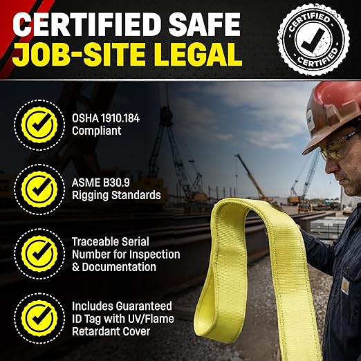 DD Sling 6 Inch x 12 Foot Nylon Lifting Sling – USA Made, 16,300 lb Vertical, 13,000 lb Choker, 32,600 lb Basket – 2-Ply Heavy Duty 900 Webbing, Type 4 Twisted Eye & Eye Rigging Sling