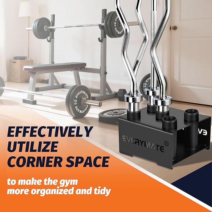 EVERYMATE Vertical Barbell Holder : Rotatable Barbell Holder Floor Stand, Heavy Duty Barbell Rack Stand Fit 2-Inch Olympic Bars, Curl Bars, Triceps Bars Home Gym Organizer Barbell Storage
