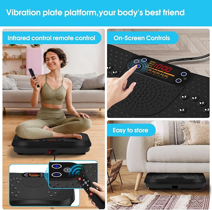 SoftGym Vibration Plate Exercise Machine for Lymphatic Drainage,Power Vibrate Stand Shake Board 450 Lbs Capacity Whole Body Workout Waver with Fitness Resistance Bands Weight Loss Gifts for Women Men
