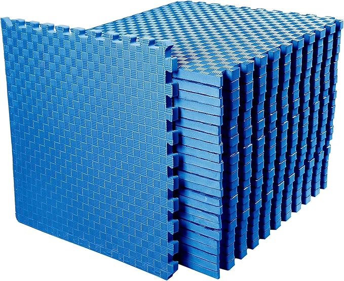 BalanceFrom Puzzle Exercise Mat 1' Thick, EVA Interlocking Foam Floor Tiles for Home Gym, Mat for Home Workout Equipment, Floor Padding for Kids, Blue, 24 in x 24 in x 1 in, 72 Sq Ft - 18 Tiles