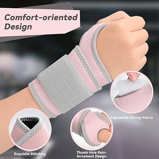 Wrist Brace for Carpal Tunnel 2 Pack Right Left Hand, Adjustable Wrist Brace for Day Night Support, Wrist Support Wraps for Women Men,Tendonitis, Arthritis, Weightlifting, Sports, Pink&Nude