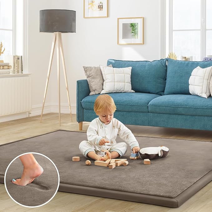 Baby Play Mat for Floor Nursery Rug Muscle Mat Area Rug Playroom Rug 65"x50" Playpen Mat Memory Foam 1.3" Thick Crawling Mat for Babies,Toddlers, Infants, Kids,Camel