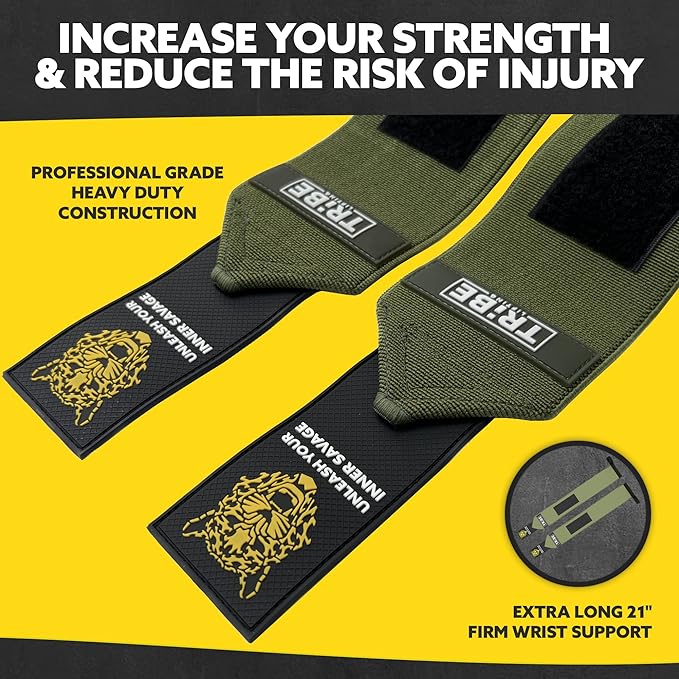 Tribe Lifting Heavy Duty Wrist Wraps & Lifting Straps for Weightlifting - Wrist Straps for Weightlifting Men with Silicone Grip & Padding - Gym Wrist Wraps and Lifting Straps
