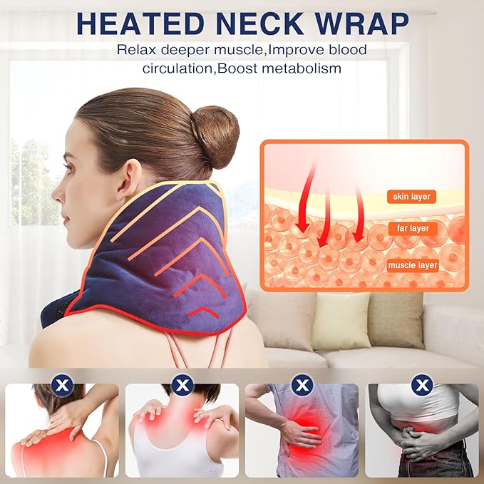 AOKESTE Heating Pad for Neck Pain Relief, Neck Heating Pad for Soreness Stiffness,Heated Wrap Warmer for Cervical Spondylosis,Auto Shut Off,86-158°F Temp Setting