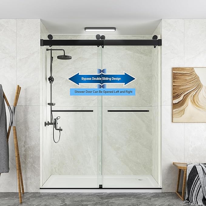 68-72" W x 76" H Shower Door,Frameless Shower Door,Double Sliding Glass Shower Door with 3/8" (10mm) Clear SGCC Tempered Glass, Roller Disc System (Matte Black, 72" Wx76 H-Double Sliding)
