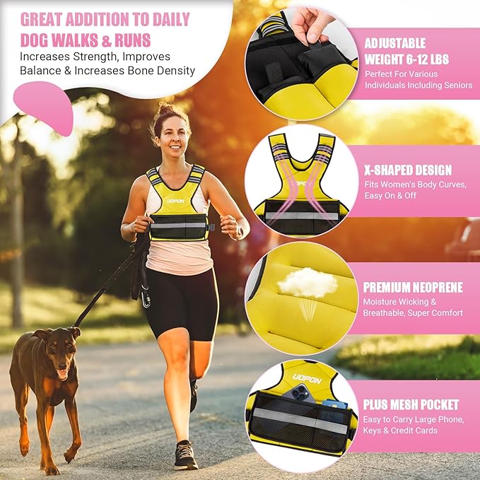 Adjustable Weighted Vest Women Men, 6-12 Lb/10-19 Lb/20-32 Lb Rucking Vest with 6 Ironsand Weights, Great Vest with Plus Pockets & Reflective Strips for Running, Walking, Workout and Strength Training