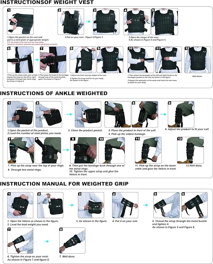 Weighted Vest Set 44LB for Men & Women, Adjustable Workout Weight Vest with Steel Plates, Weighted Training Vest with Wrist Weights and Ankle Weights for Strength Training, HIIT, Rucking & Cardio