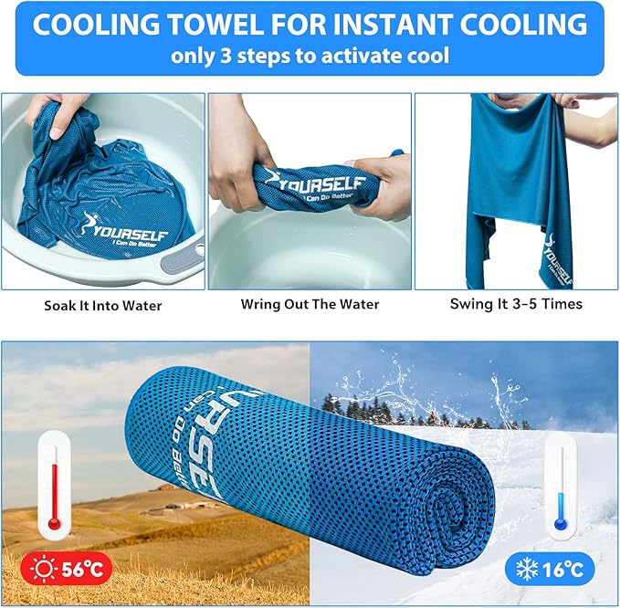 SYOURSELF Cooling Towels for Neck and Face, 4 Pack 40" x 12" Cooling Towel for Hot Weather, Soft Breathable Instant Cool Chilly Pad for Sports Golf Yoga Gym Athletes Camping Ice Towels