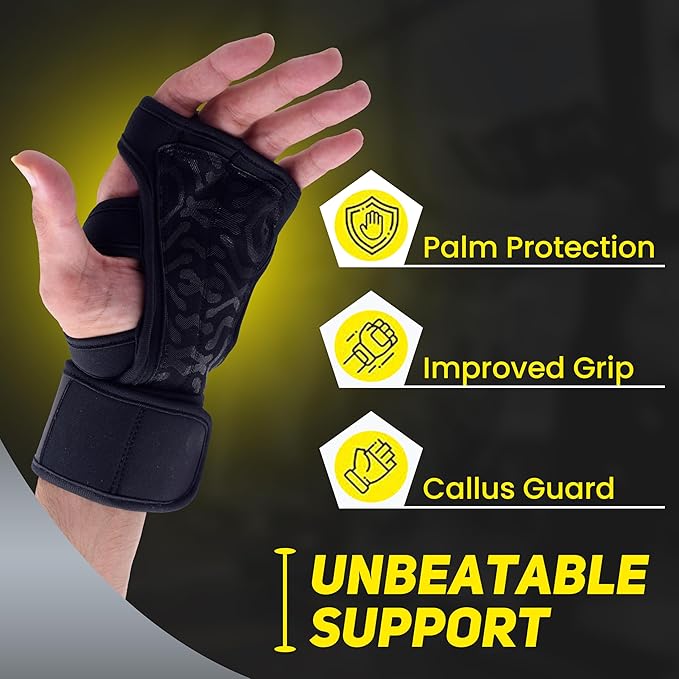 HW Weight Lifting Gloves for Men & Women – Gym Workout Gloves with Wrist Support, Full Palm Protection & Grip – Breathable Gloves for Crossfit, Training, Fitness & Strength Workouts