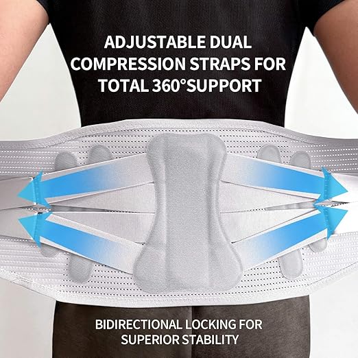 Lower Back Brace for Women Men, Adjustable Lumbar Support with 3D Pad, Breathable Ergonomic Support Belt with Metal Stays for Work, Lifting, Drive, Grey,Size XL,Waist 45"-52"