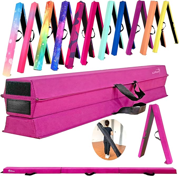 MARFULA 6 FT / 8 FT / 9 FT Folding Gymnastics Beam Foam Balance Floor Beam - Extra Firm - Suede Cover - Anti Slip Bottom with Carry Bag for Kids/Adults Home Use